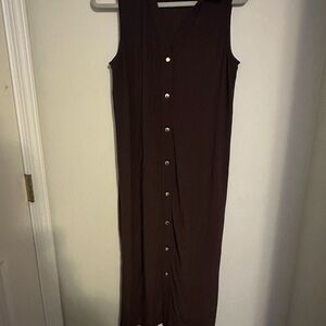 Anne Klein Brown Button Down Midi Dress Sleeveless Size 6